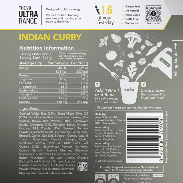 Radix Nutrition - Ultra Meals - Indian Curry (800Kcal)