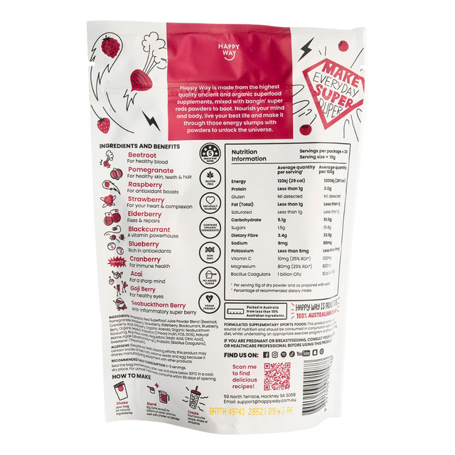 HappyWay - Super Reds Powder 200g - Raspberry