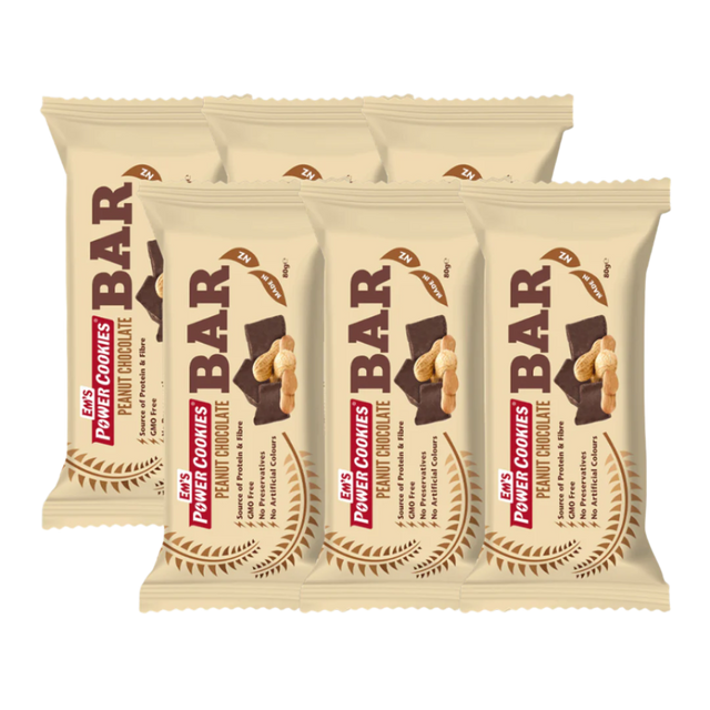 Em's Power Cookies - Energy Bars - Peanut Chocolate - 6 Pack