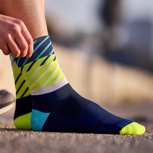 Incylence - Running Diagonals Long Sock - Navy Canary (alt2)