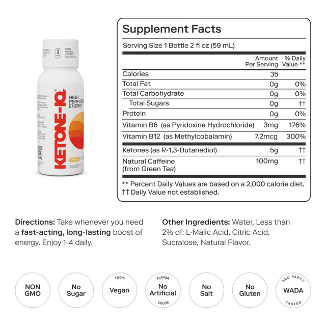 Ketone-IQ - Caffeine Shot - Peach