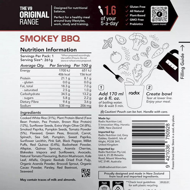 Radix Nutrition - Original Meals v9.0 - Smokey Barbecue (400 Kcal) - Nutrition