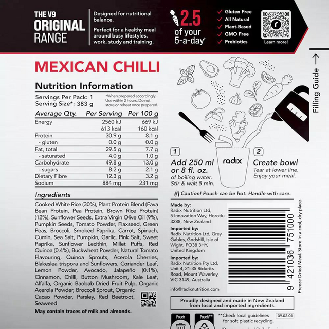 Radix Nutrition - Original Meals v9.0 - Mexican Chilli (600 Kcal) - Nutrition