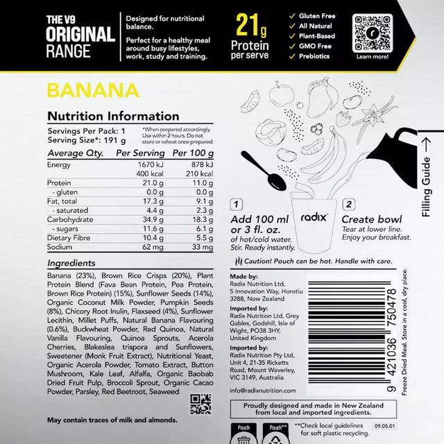 Radix Nutrition - Original Breakfast v9.0 - Banana - Nutrition