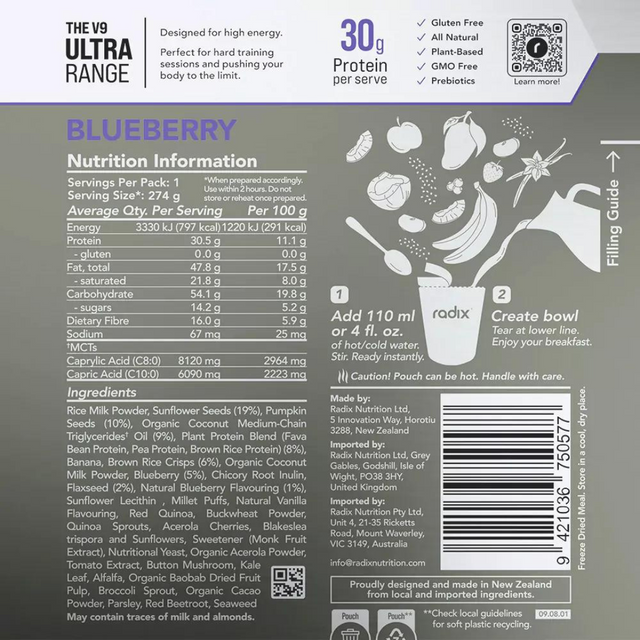 Radix Nutrition - Ultra Breakfast v9.0 - Blueberry - Nutrition