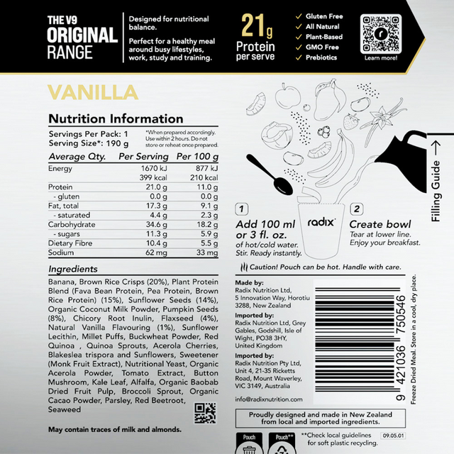 Radix Nutrition - Original Breakfast v9.0 - Vanilla - Nutrition