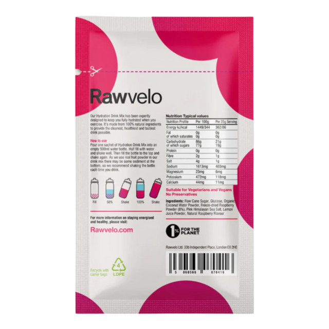 Rawvelo - Hydration Drink Mix Powder Sachet -  Raspberry - Back