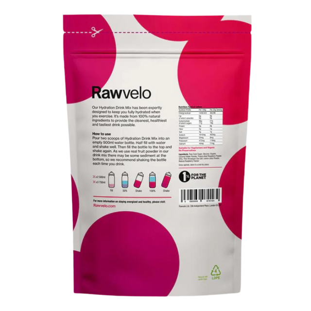 Rawvelo - Hydration Drink Mix Powder Bag -  Raspberry - Back