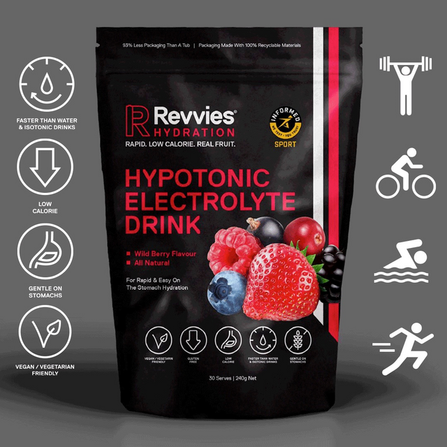 Revvies Hydration Wild Berry Hypotonic Electrolyte Drink.