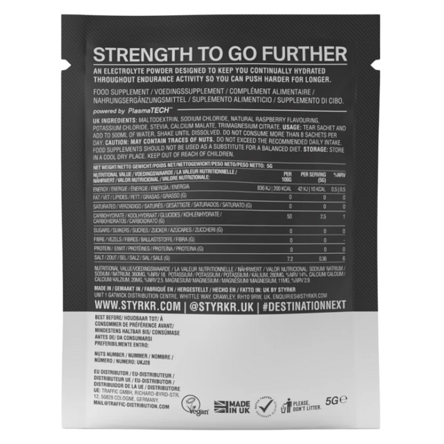 Styrkr - SLT05 Quad-Blend Electrolyte Powder Sachets - Raspberry (5g) - Back