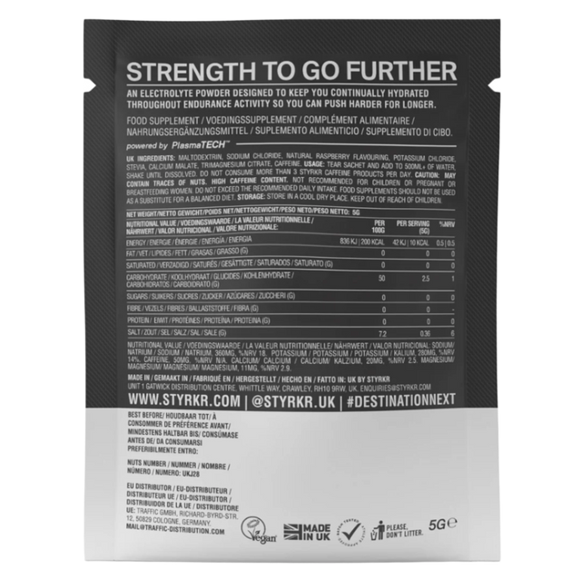 Styrkr - SLT05 Quad-Blend Electrolyte Powder Sachets - Raspberry Caffeine+ - Back