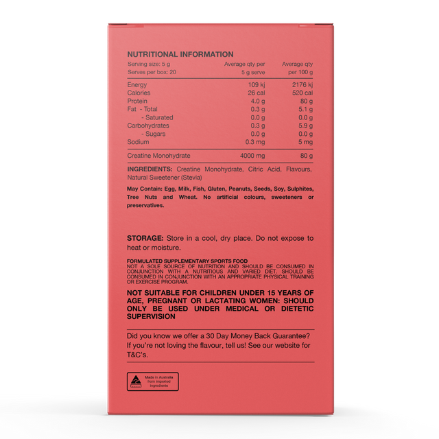 Switch Nutrition - Flavoured Creatine Sachets - Mango Passionfruit (Back)