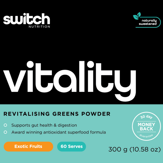 Switch Nutrition - Vitality Super Greens Powder - Exotic Fruits Label