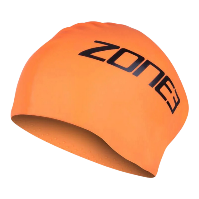 Zone3 Long Hair Swim Cap in Orange, extra-large silicone swim cap