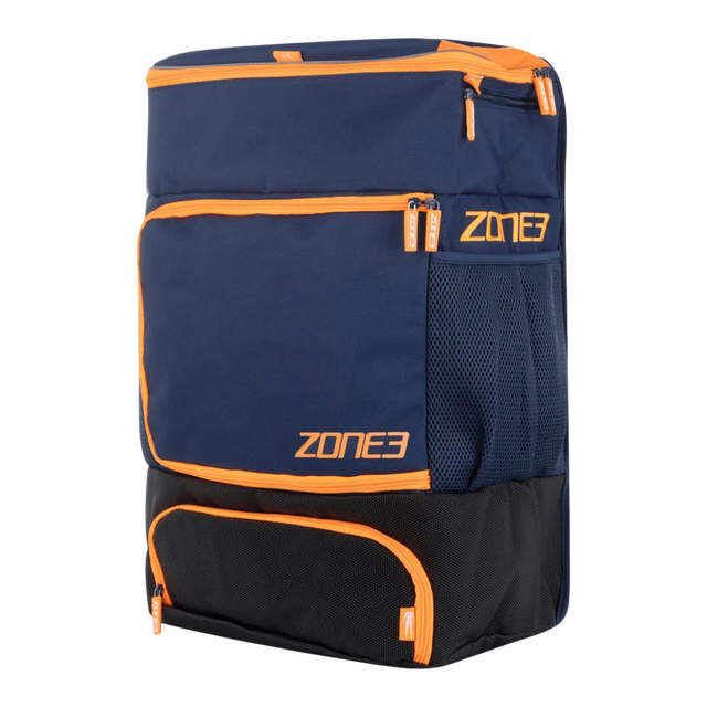 Zone3 Transition Backpack in Navy, 40L triathlon transition bag standing upright