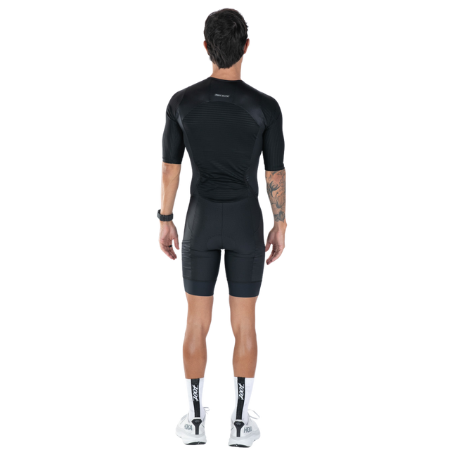 Zoot Men's Elite P1 Tri Aero FZ Racesuit in Jet Black colourway - back view