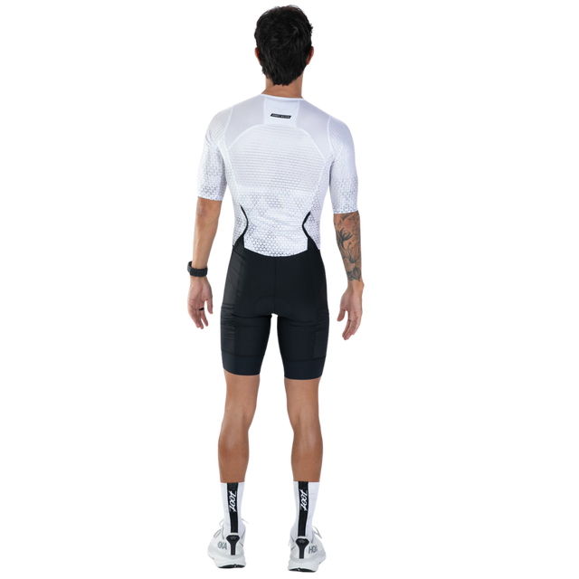 Zoot Men's Elite P1 Tri Aero FZ Racesuit in Sonic White colourway - back view