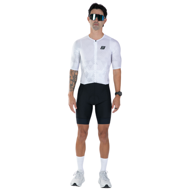 Zoot Men's Elite P1 Tri Aero FZ Racesuit in Sonic White colourway - front view