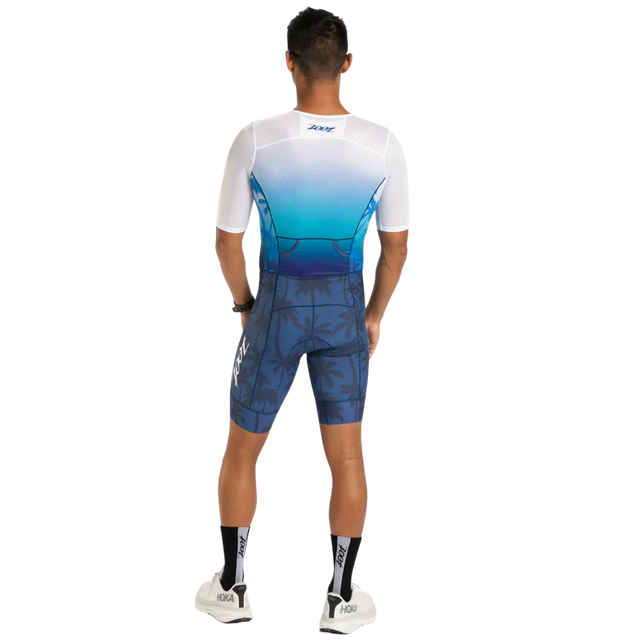 Zoot Men's Ltd Tri Aero FZ Racesuit in Paradise colourway - back view
