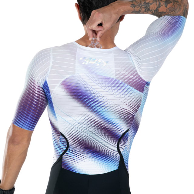 Zoot Men's Ultra Tri P1X Racesuit in Nova colourway - close-up of back ice pocket