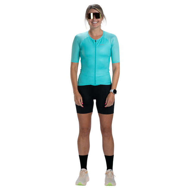 Zoot Women's Core Tri Jersey in Aqua Blue colourway - front view
