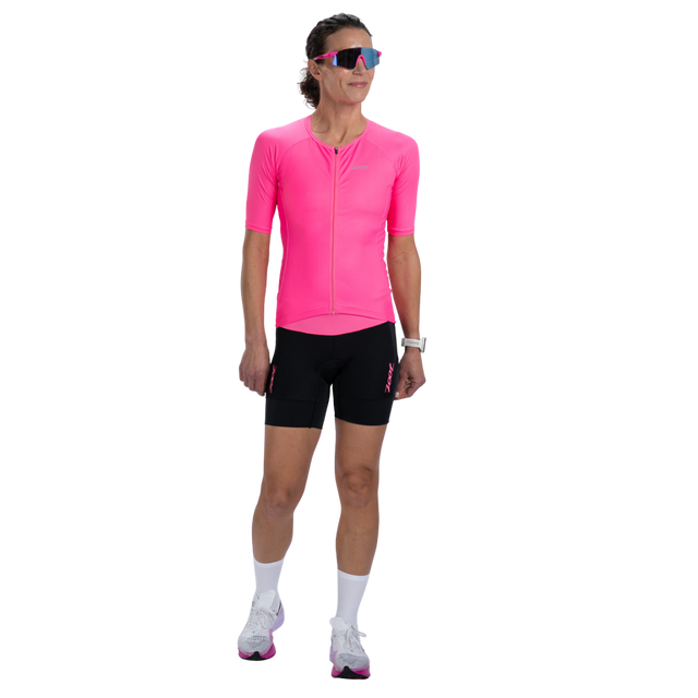 Zoot Women's Core Tri Jersey in Bright Pink colourway - front view