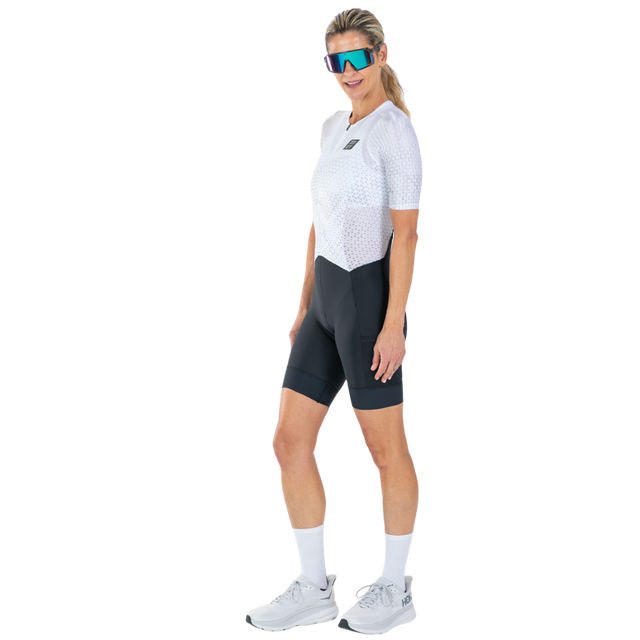 Zoot Women's Elite P1 Tri Aero FZ Racesuit in Sonic White colourway - front angle view