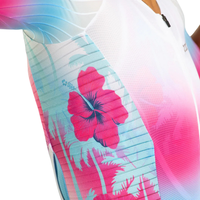 Zoot Women's Ultra Tri P1X Racesuit in Paradise colourway - chest fabric detail