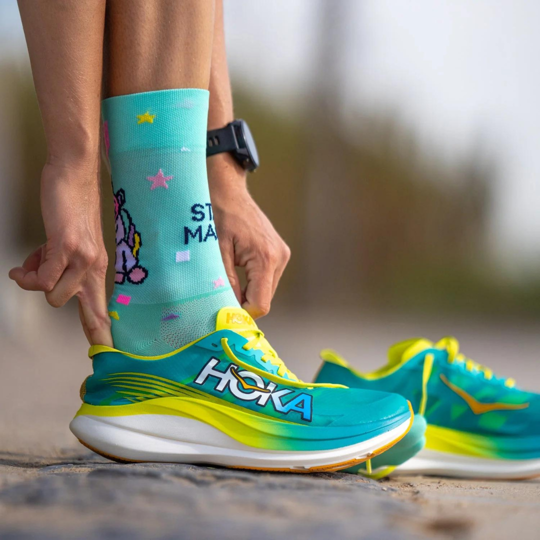 Bright Unicorn Running Socks | Availble Online At Aid Station